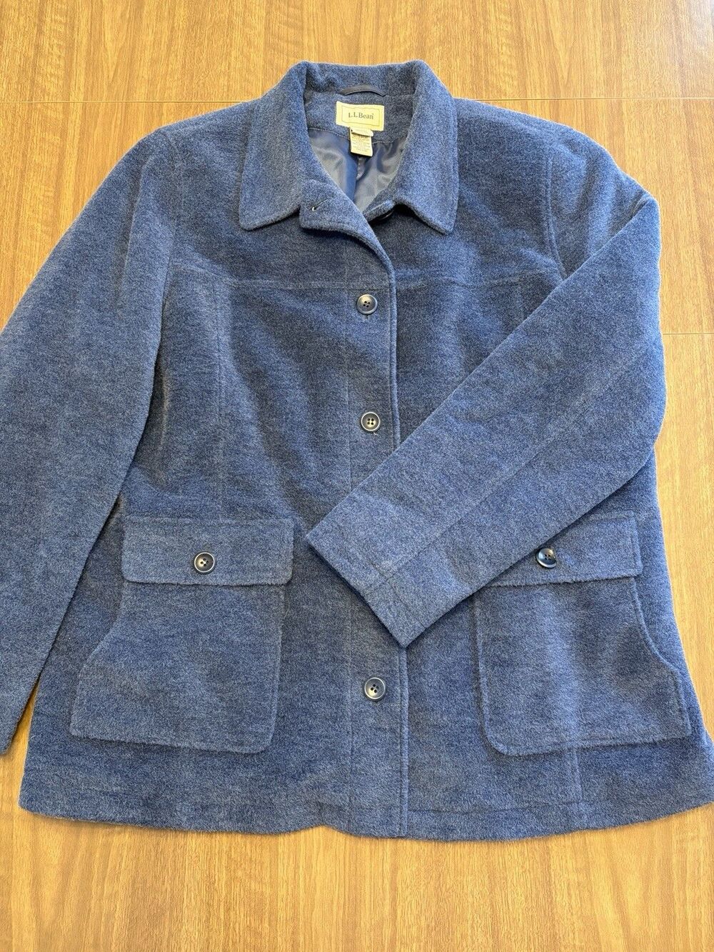 Women's LL BEAN Blue Sz XL Coat Jacket Wool Blend Lined Shoulder Pads